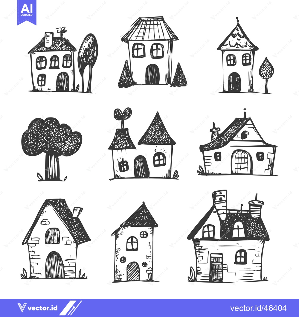Premium Vector dari Hand-Drawn Sketches of Houses and Trees
