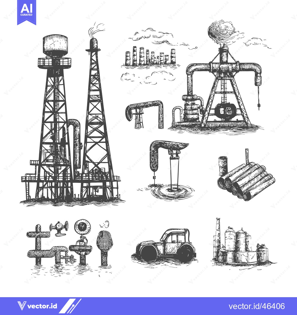 Premium Vector dari Hand-drawn Sketches of Industrial Oil and Gas Refineries