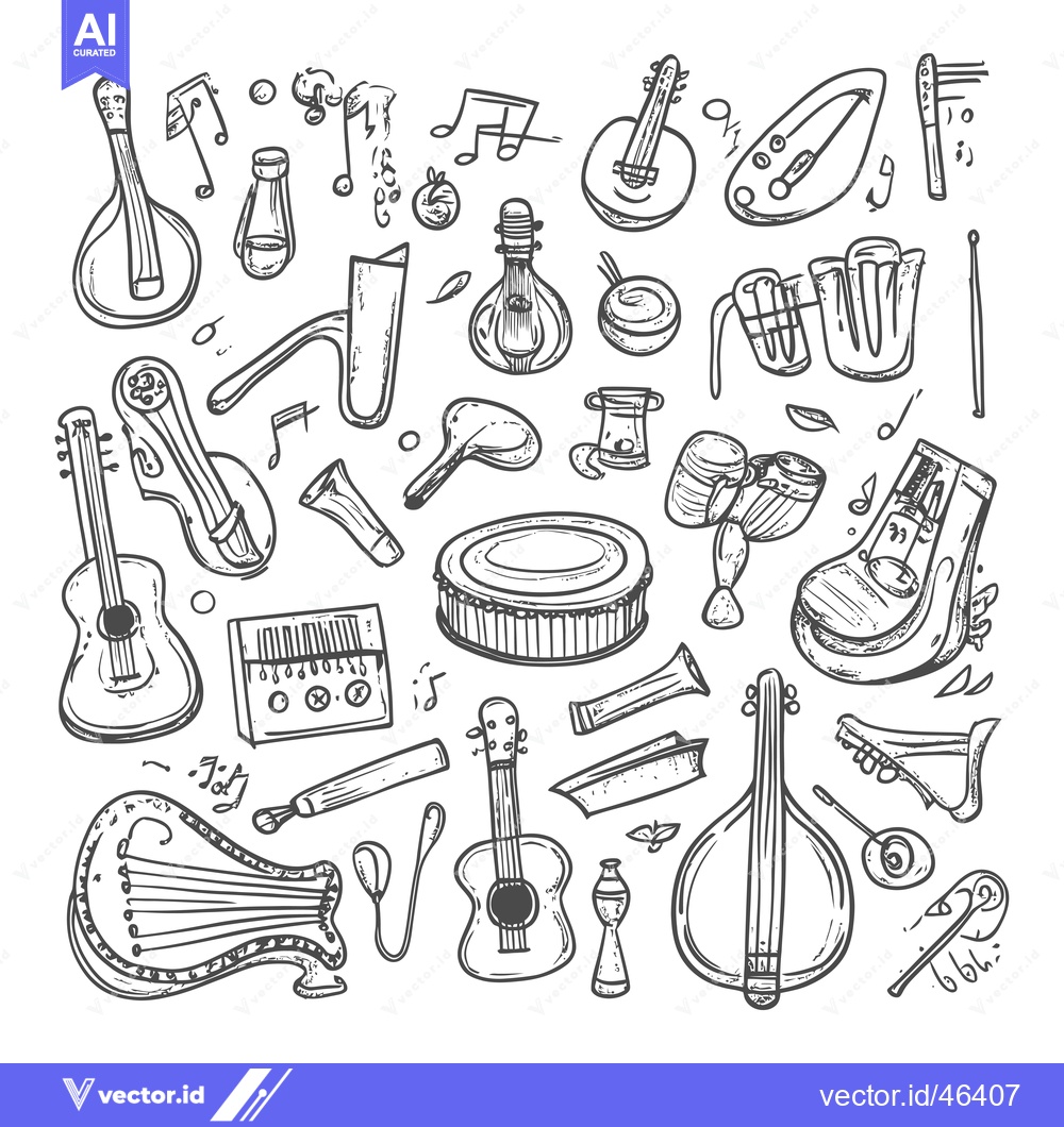 Premium Vector of Hand-Drawn Sketches of Musical Instruments and Symbols