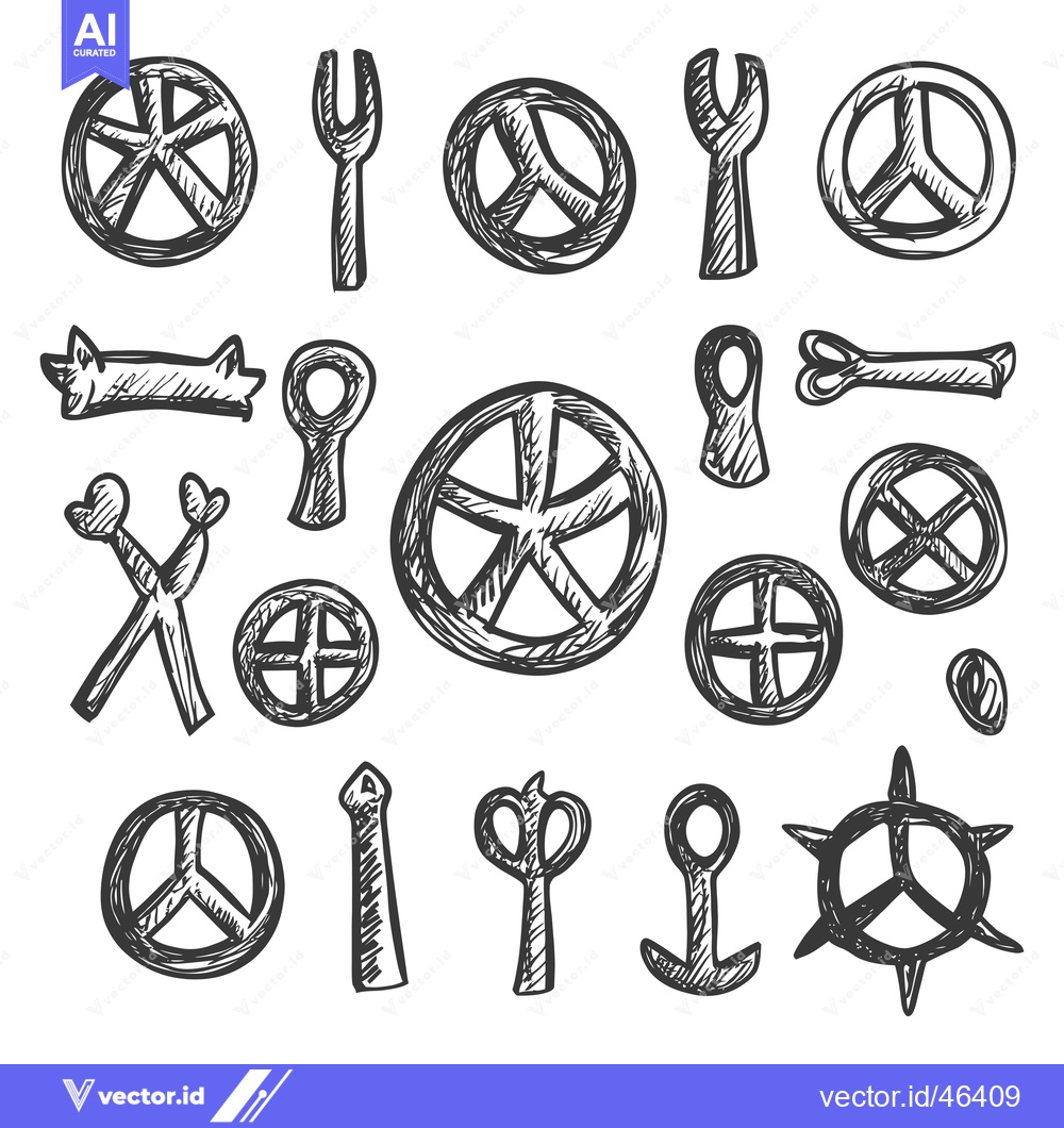 Premium Vector dari Hand-Drawn Sketches of Peace Symbols and Other Objects