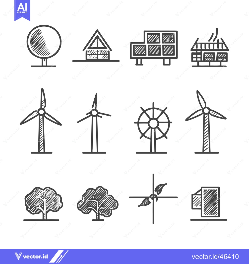 Premium Vector dari Hand-Drawn Sketches of Renewable Energy Sources and Nature Elements