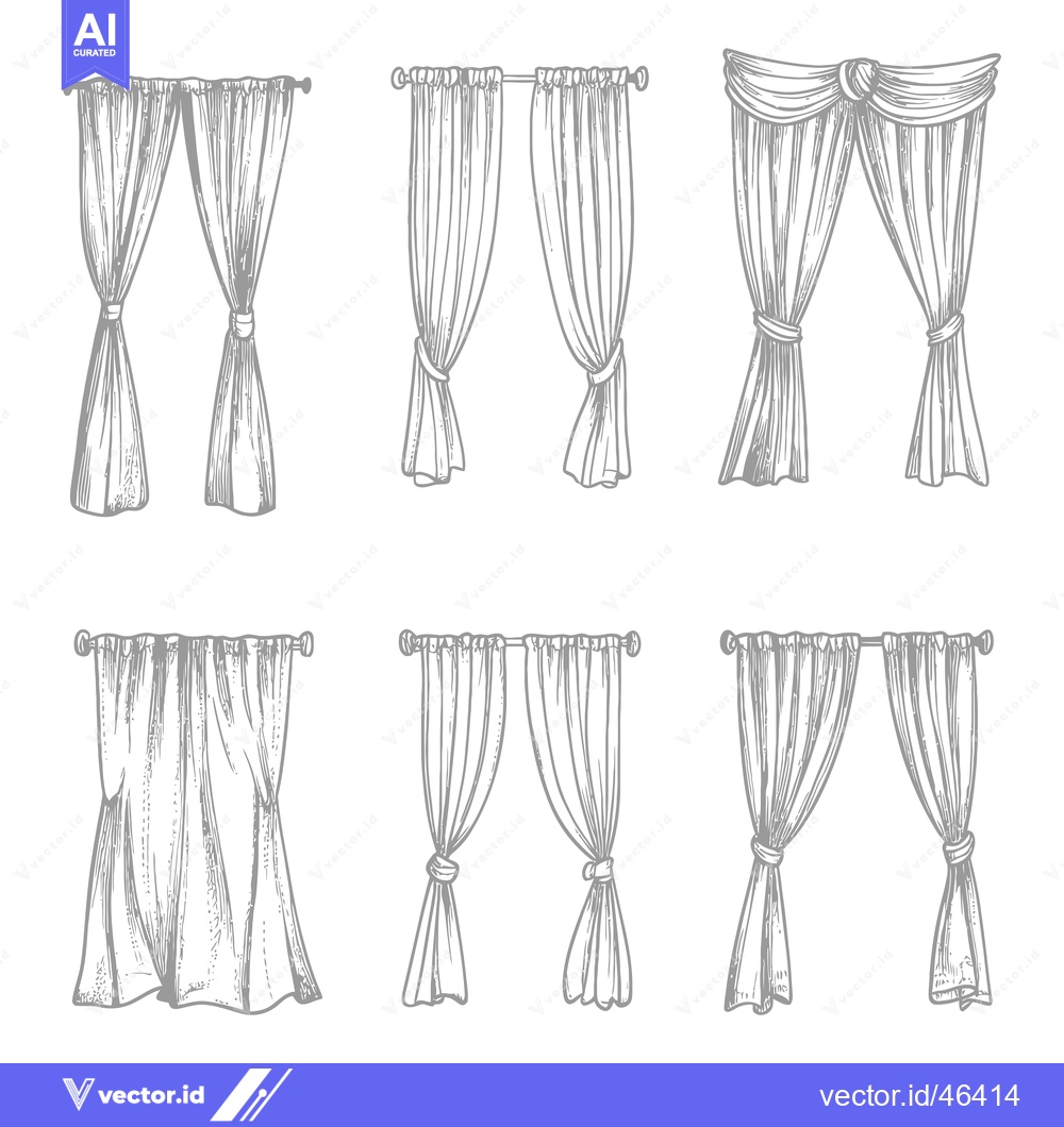 Premium Vector of Hand-Drawn Sketches of Six Different Curtain Styles