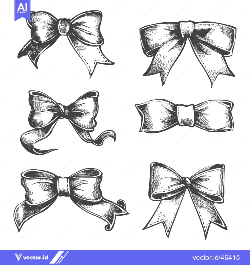 Premium Vector dari Hand-Drawn Sketches of Six Different Ribbon Bows with Tail Variations