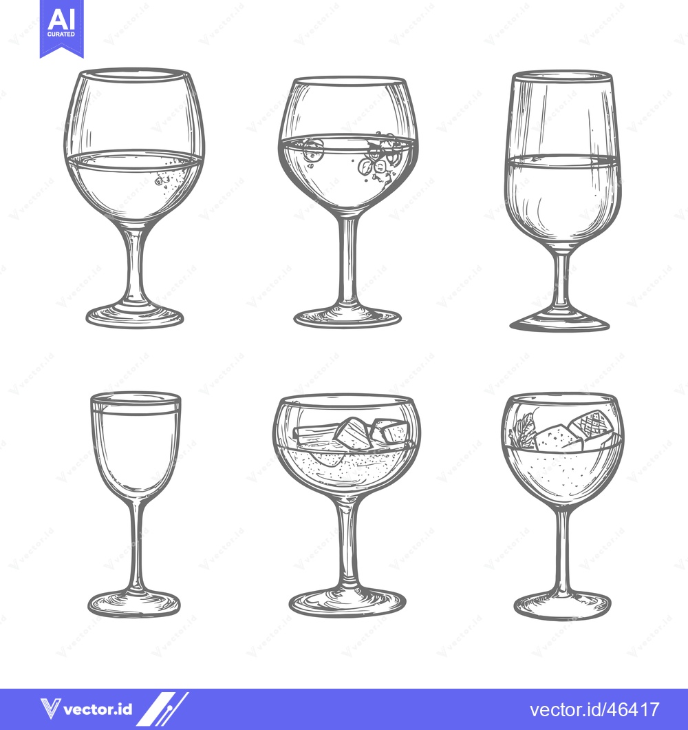 Premium Vector dari Hand-Drawn Sketches of Six Different Wine Glasses
