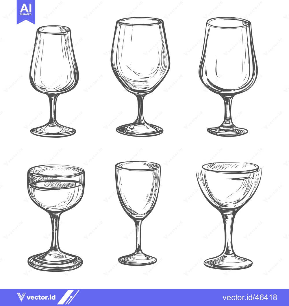 Premium Vector of Hand-Drawn Sketches of Six Different Wine Glasses
