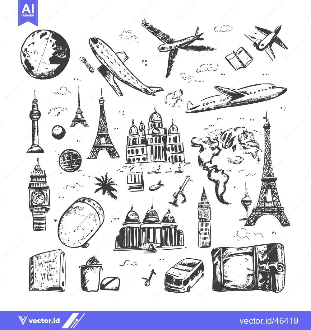 Premium Vector of Hand-Drawn Sketches of Travel and Tourism Icons