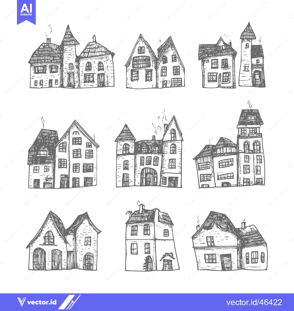 Premium Vector of Hand-Drawn Sketches of Various Architectural Houses