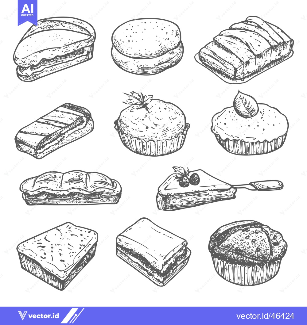 Premium Vector dari Hand-Drawn Sketches of Various Baked Goods and Desserts