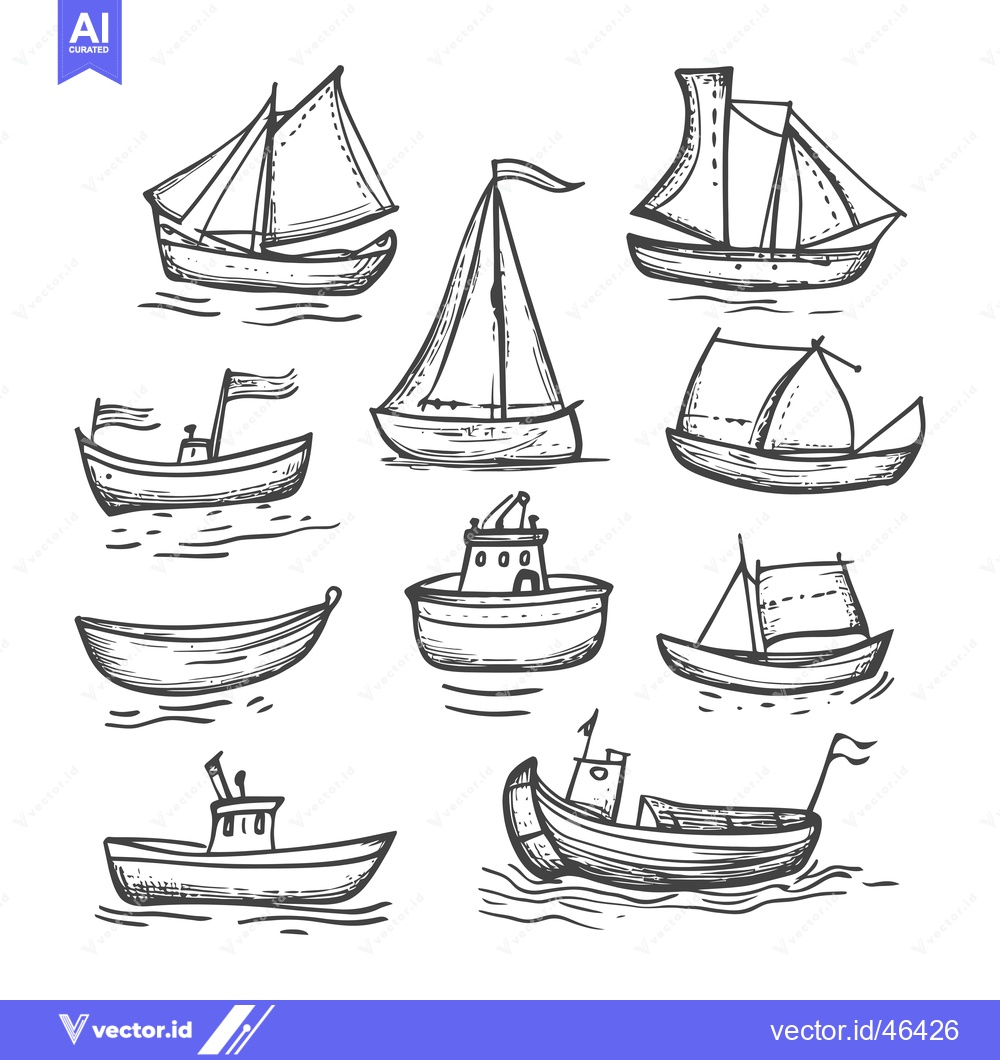 Premium Vector of Hand-drawn Sketches of Various Boats and Sailboats