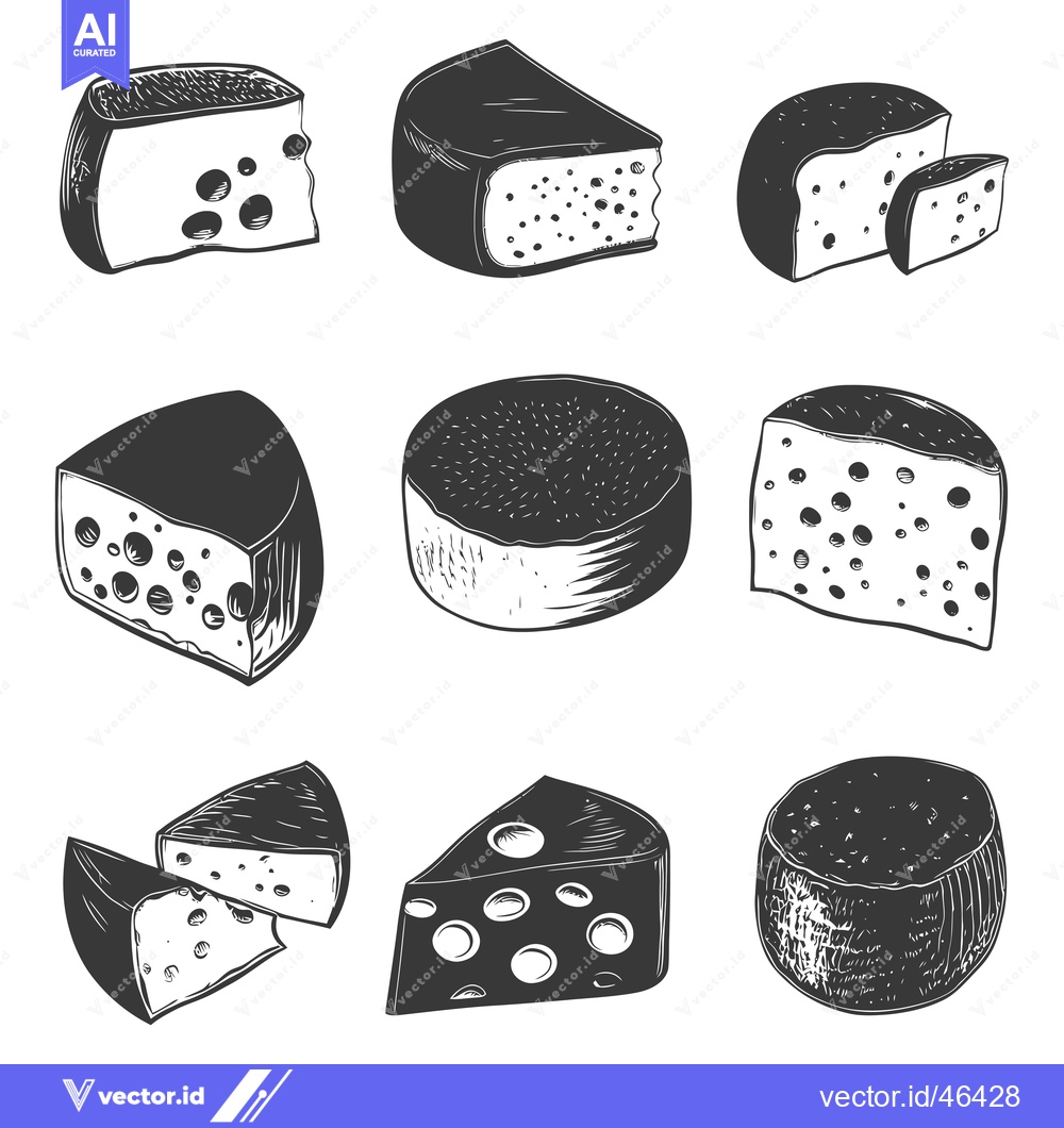 Premium Vector of Hand Drawn Sketches of Various Cheese Types
