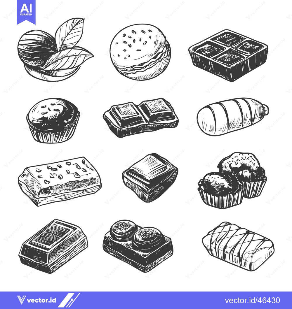 Premium Vector of Hand-Drawn Sketches of Various Chocolate Sweets and Confections