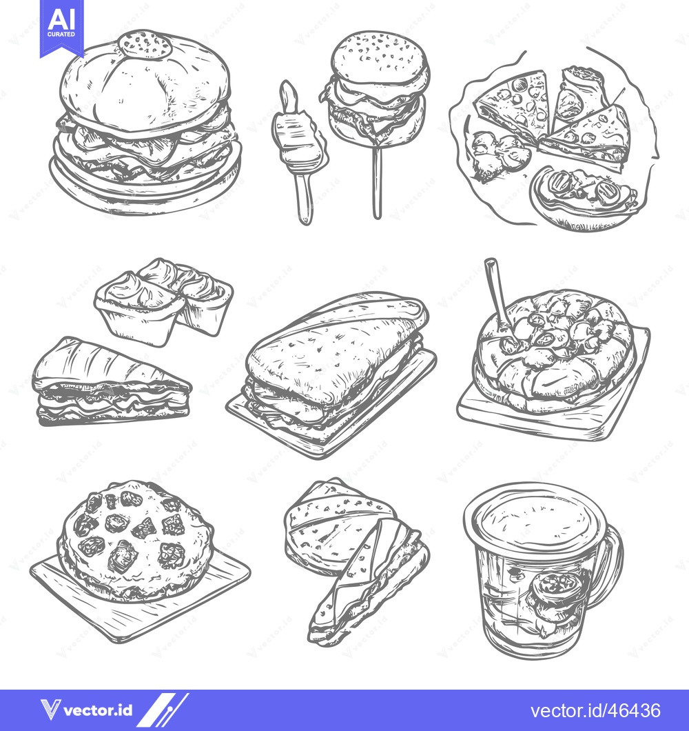 Premium Vector dari Hand-drawn Sketches of Various Food and Beverages
