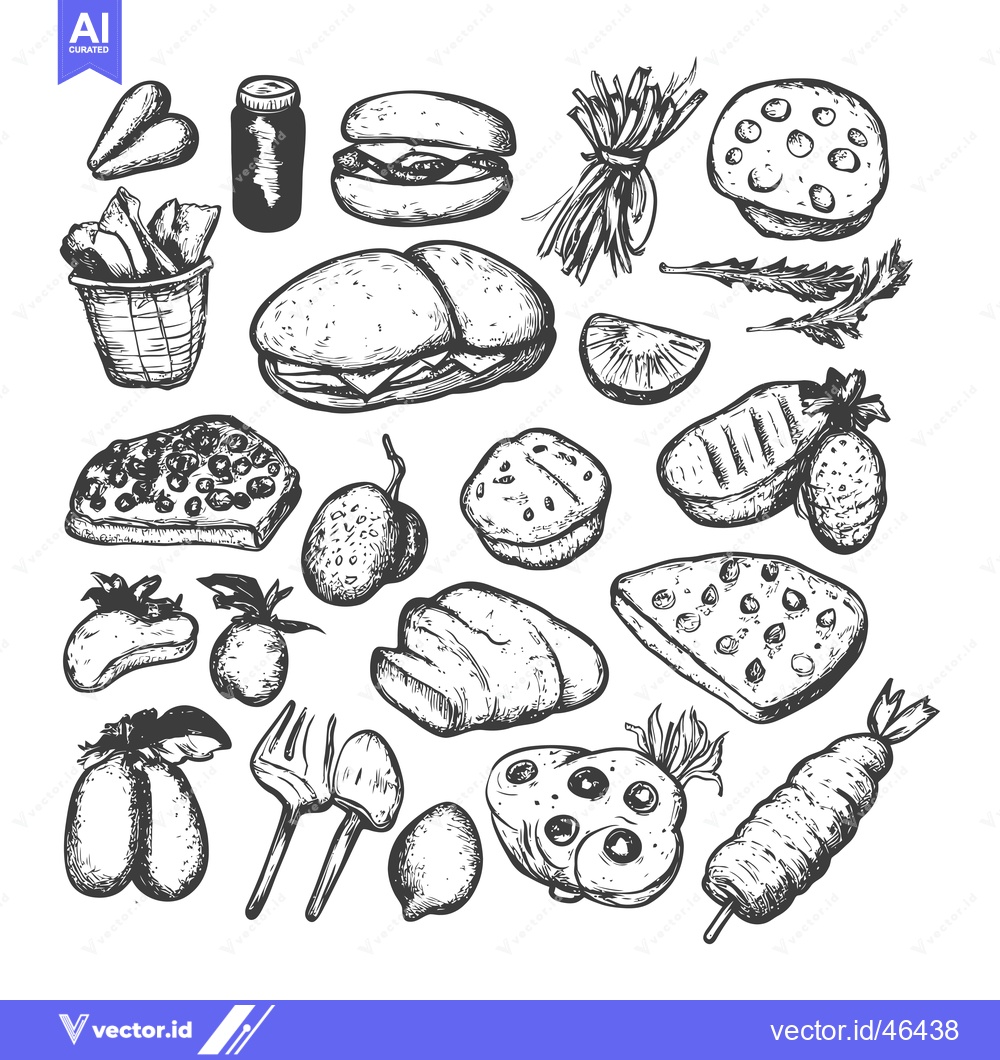 Premium Vector of Hand-Drawn Sketches of Various Food Items