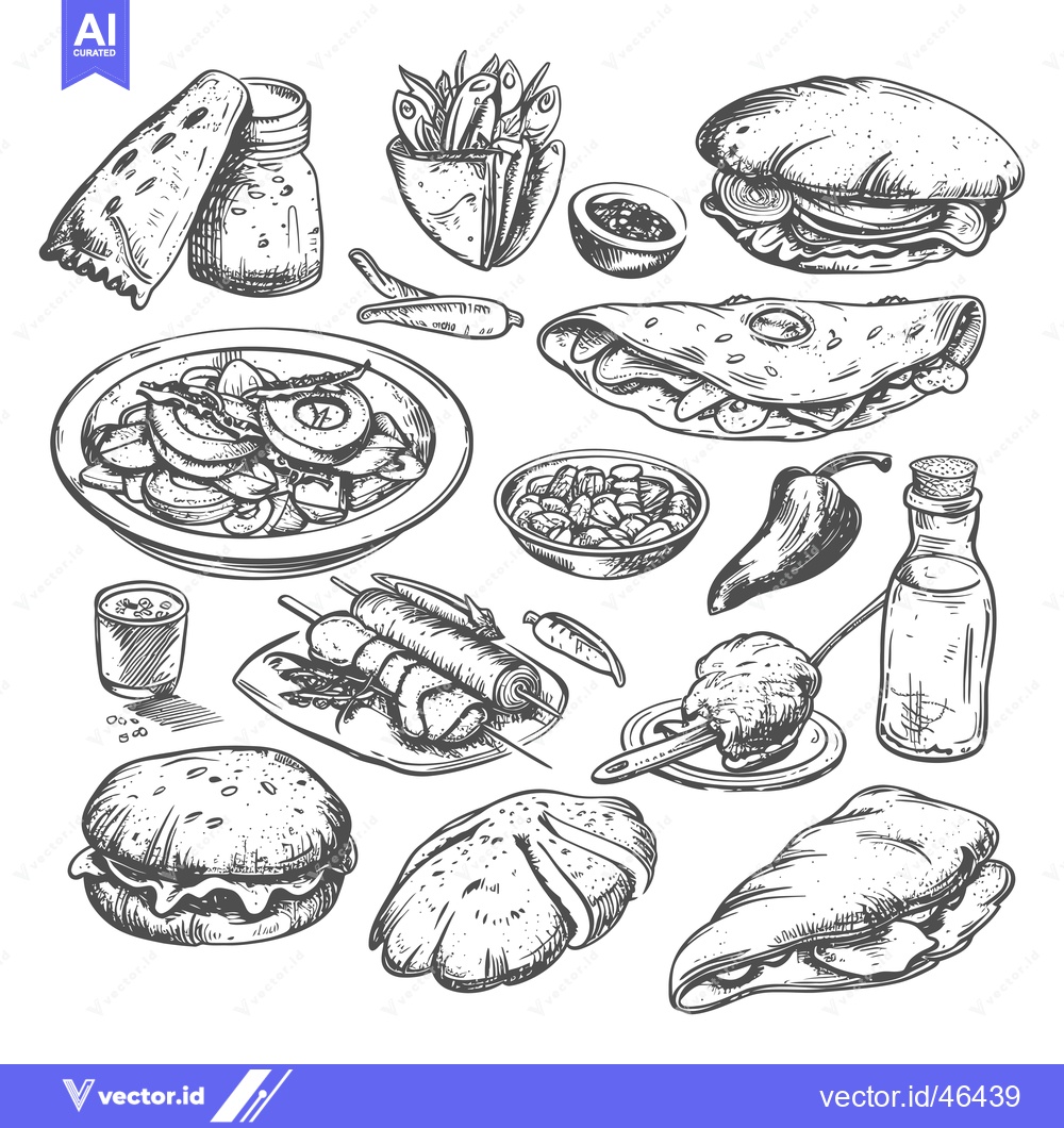 Premium Vector dari Hand-drawn Sketches of Various Food Items