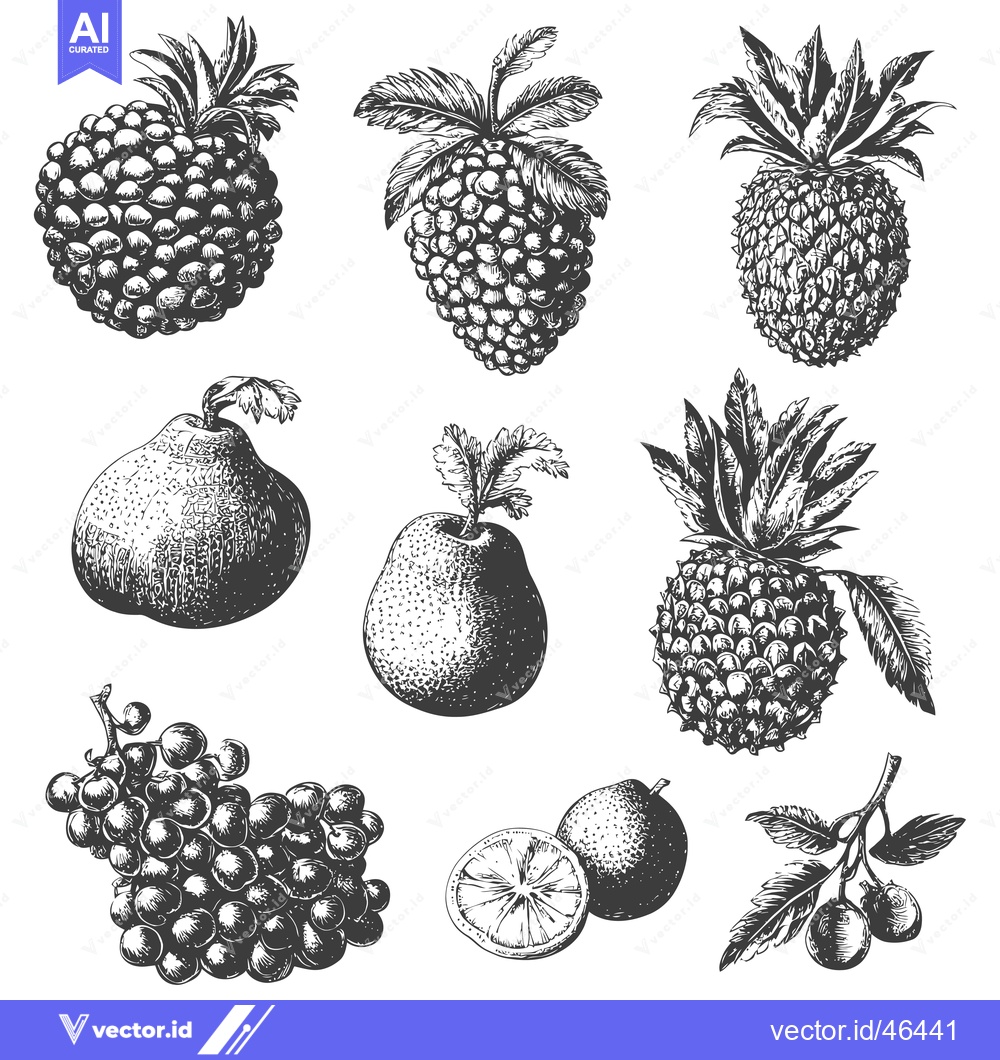 Premium Vector dari Hand-Drawn Sketches of Various Fruits in Black and White
