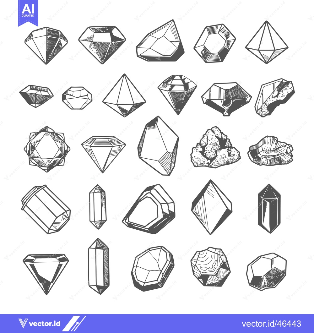 Premium Vector dari Hand-Drawn Sketches of Various Gemstones and Crystals