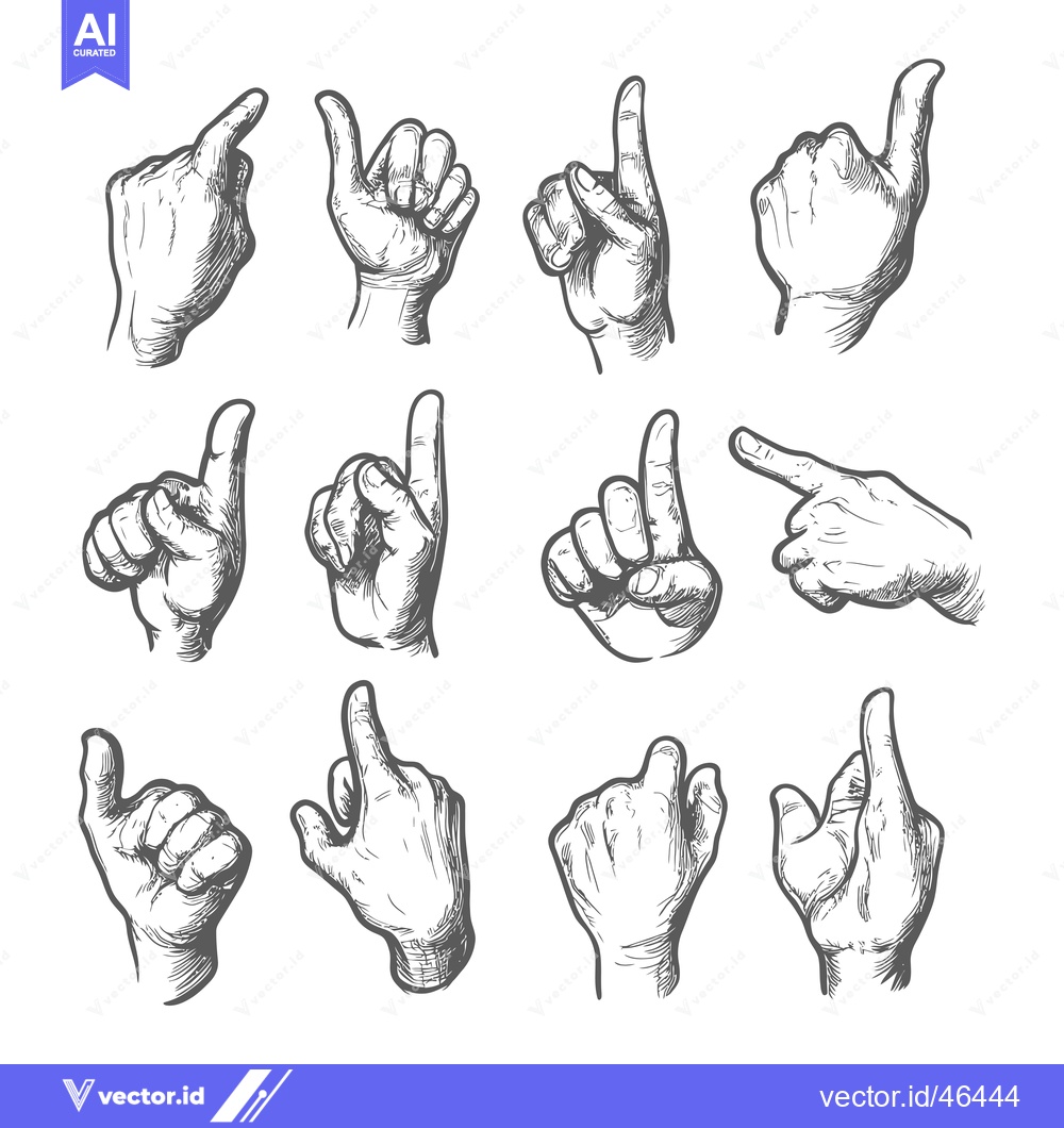 Premium Vector of Hand Drawn Sketches of Various Hand Gestures, Pointing and Indicating
