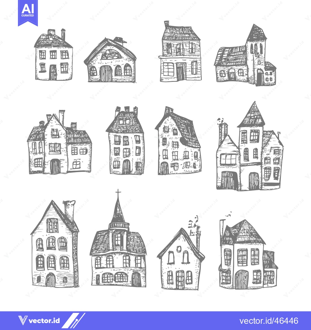 Premium Vector of Hand-Drawn Sketches of Various Houses with Detailed Facades
