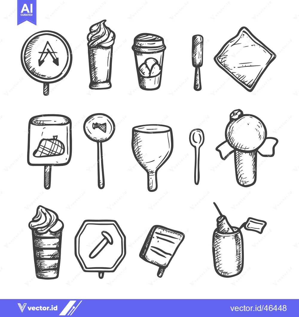 Premium Vector dari Hand-Drawn Sketches of Various Ice Cream Treats and Cones