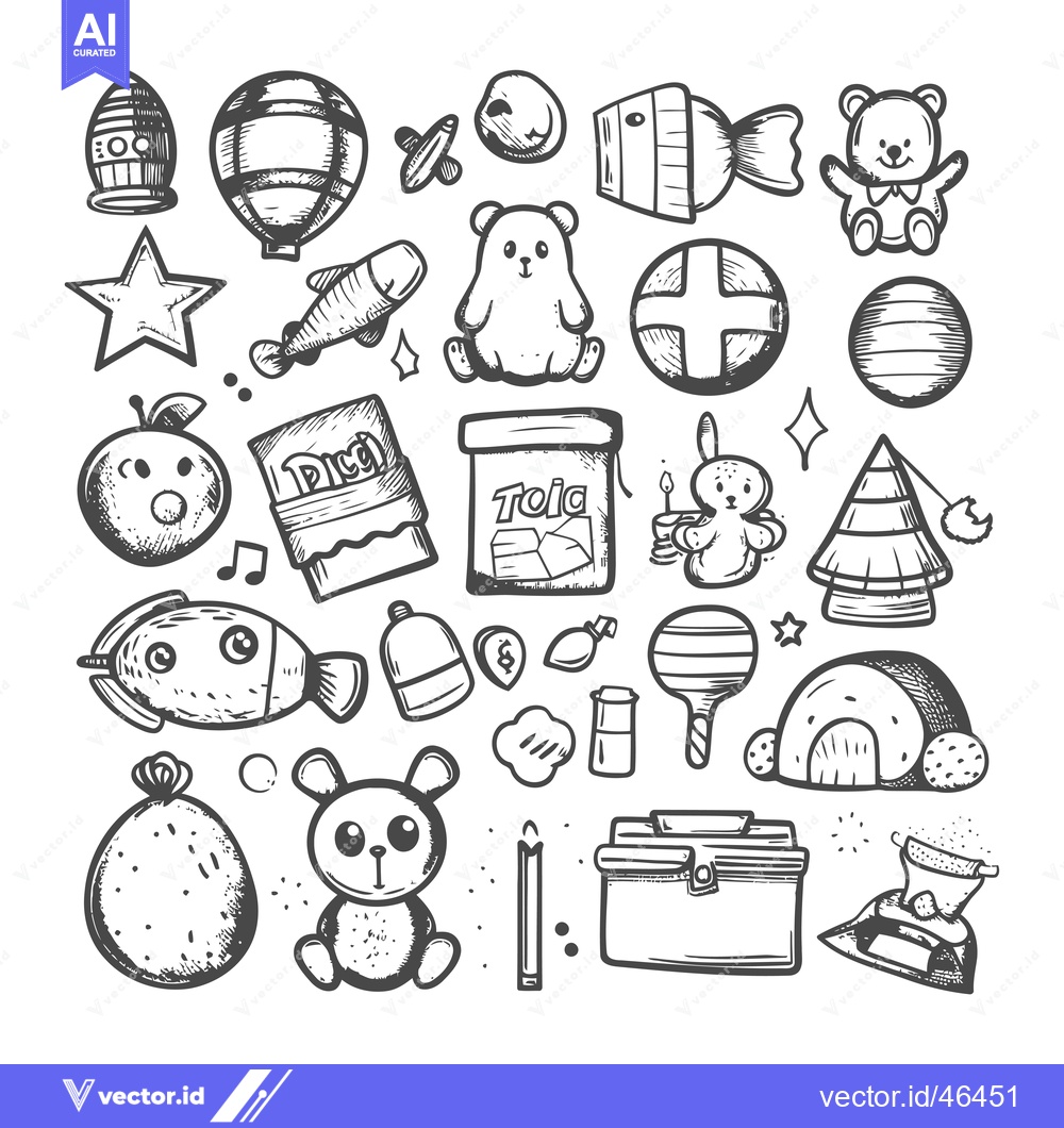 Premium Vector of Hand-Drawn Sketches of Various Objects for Children