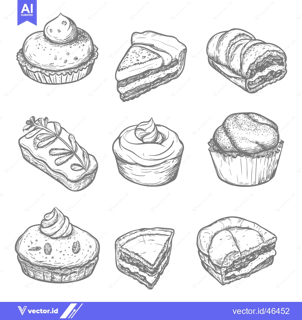 Premium Vector dari Hand-Drawn Sketches of Various Pastry and Bakery Items