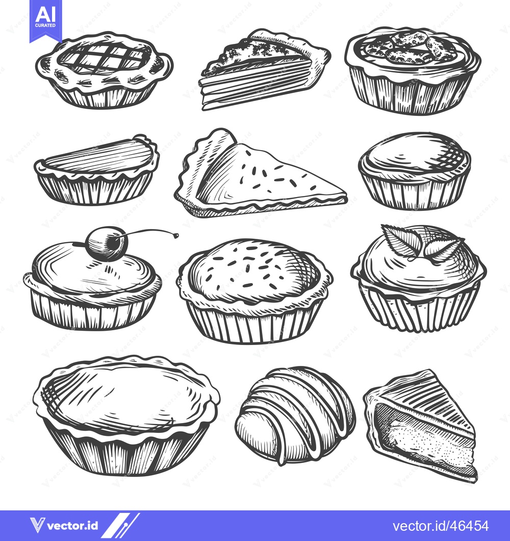 Premium Vector of Hand-drawn Sketches of Various Pie and Pastry Types