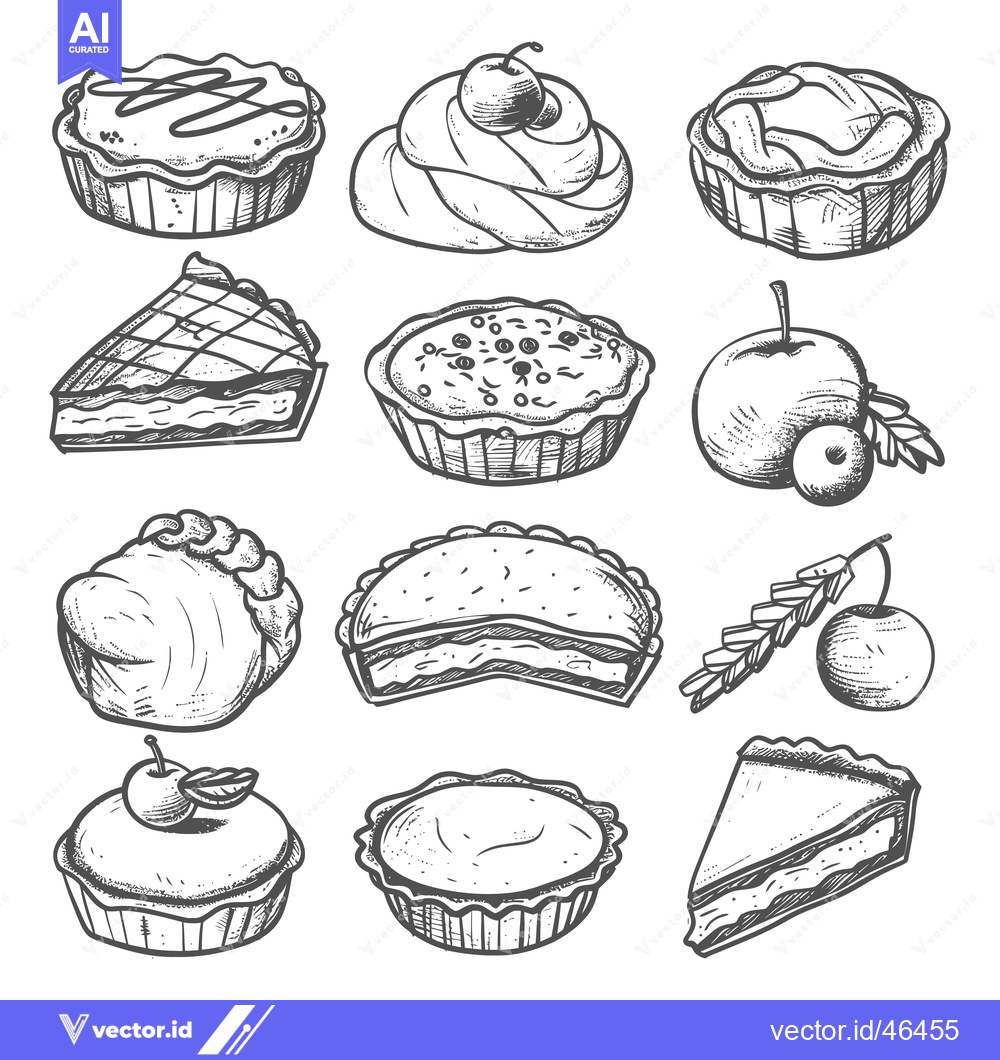 Premium Vector of Hand-drawn Sketches of Various Pies and Pastries
