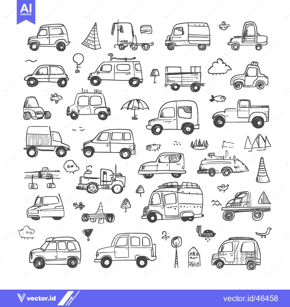 Premium Vector dari Hand-drawn sketches of various types of cars and trucks