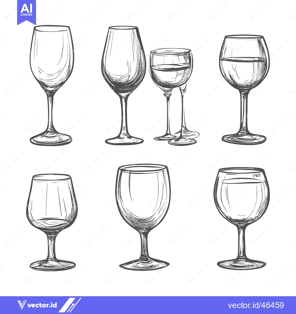 Premium Vector of Hand-drawn sketches of various types of wine glasses