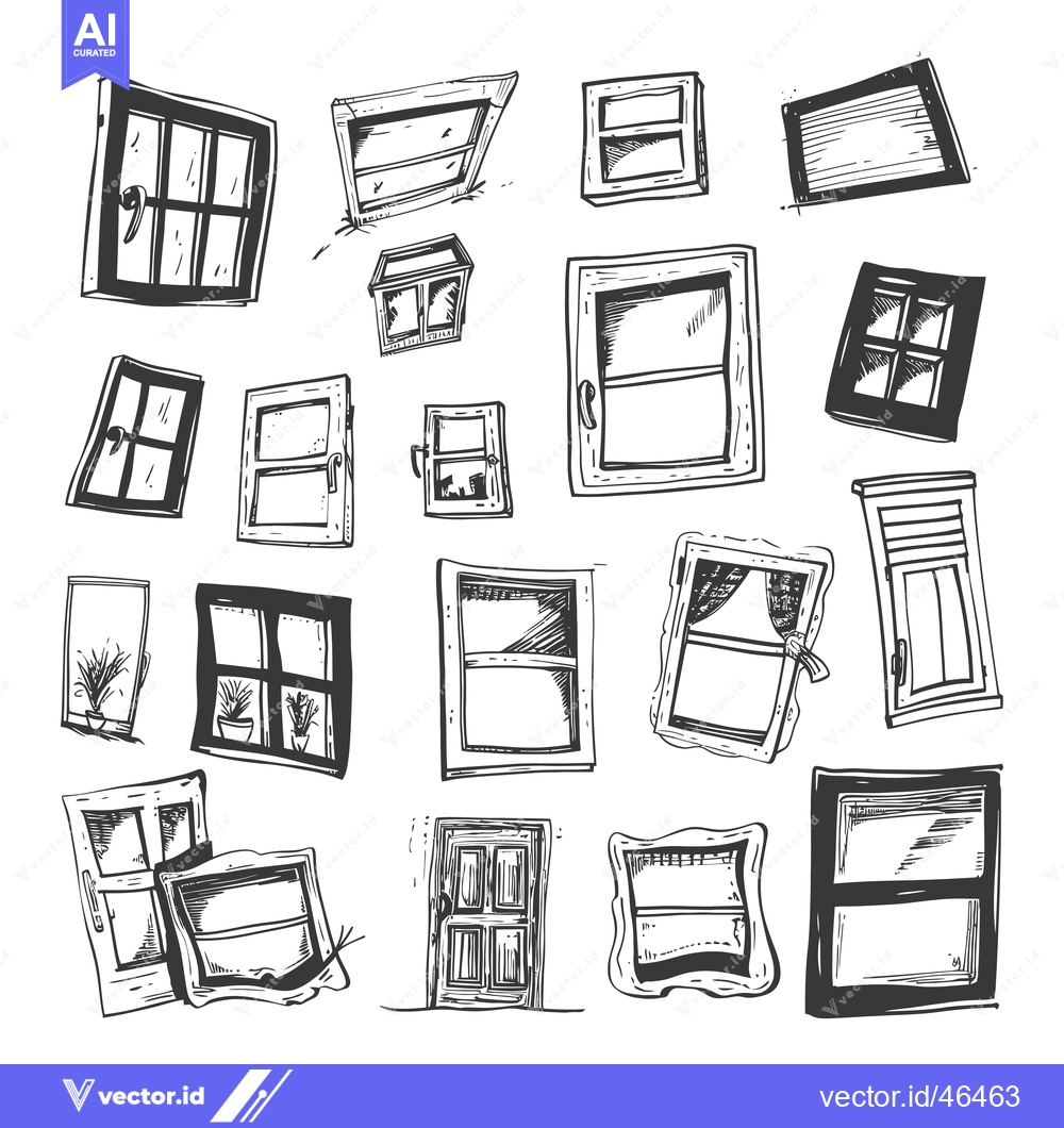 Premium Vector dari Hand-Drawn Sketches of Various Windows and Doors