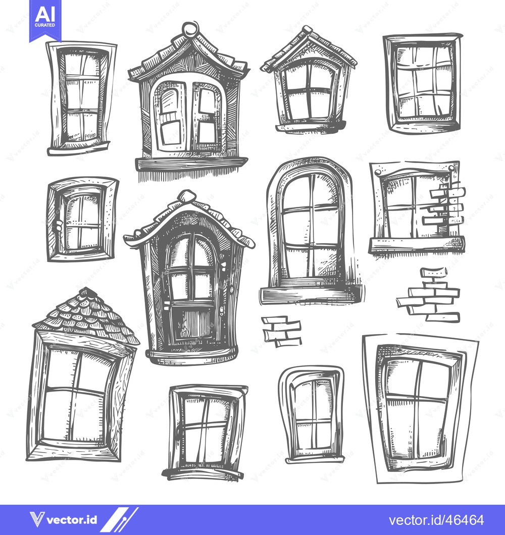 Premium Vector dari Hand-Drawn Sketches of Various Windows with Architectural Details