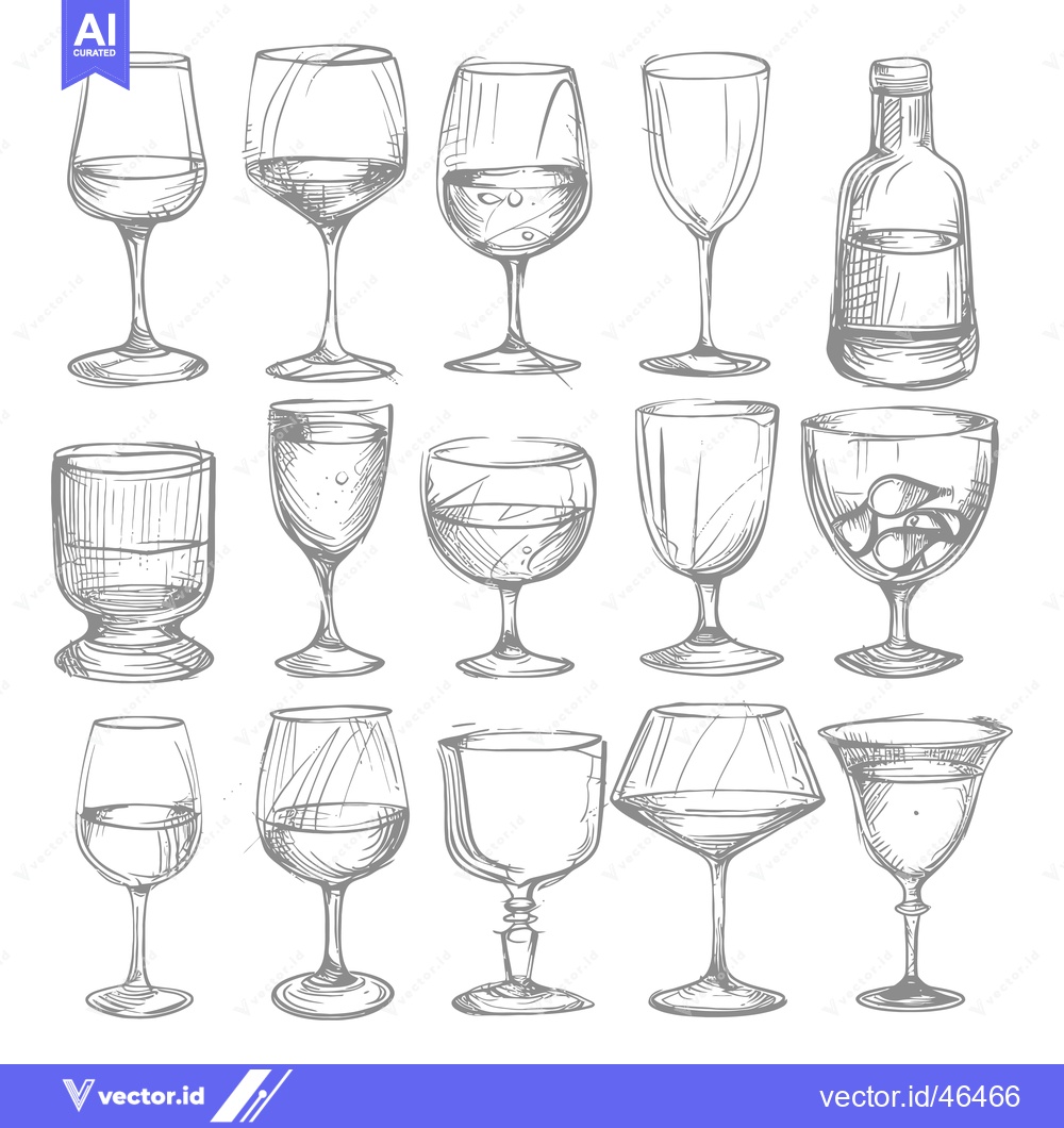 Premium Vector dari Hand-Drawn Sketches of Various Wine Glasses and a Bottle