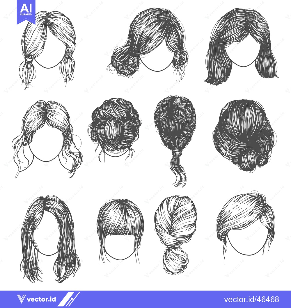 Premium Vector of Hand-drawn Sketches of Various Women's Hairstyles