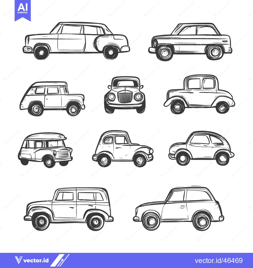 Premium Vector dari Hand-Drawn Sketches of Vintage Cars in Black and White