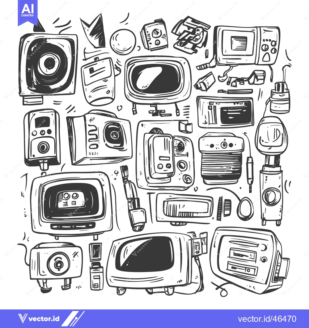 Premium Vector dari Hand-drawn Sketches of Vintage Electronics and Technology