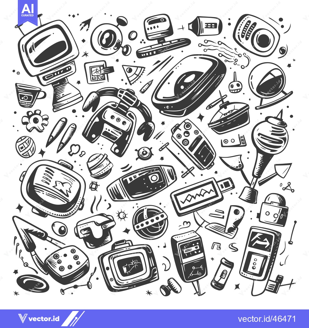 Premium Vector of Hand-drawn Sketches of Vintage Electronics and Technology