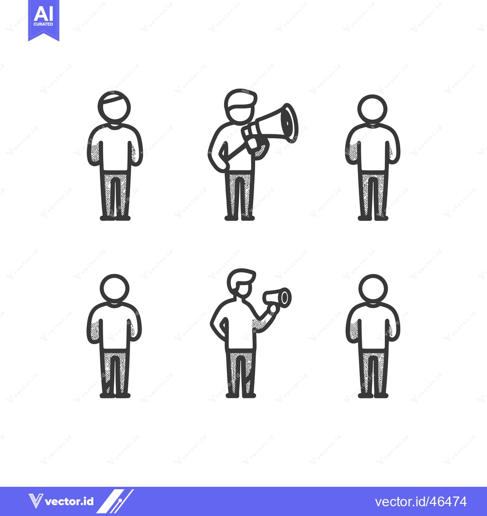 Premium Vector of Hand-drawn Sketch Icons of People with and without a Megaphone