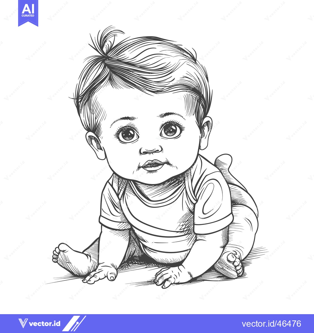 Premium Vector dari Hand-Drawn Sketch of a Baby in a Onesie Crawling on the Floor