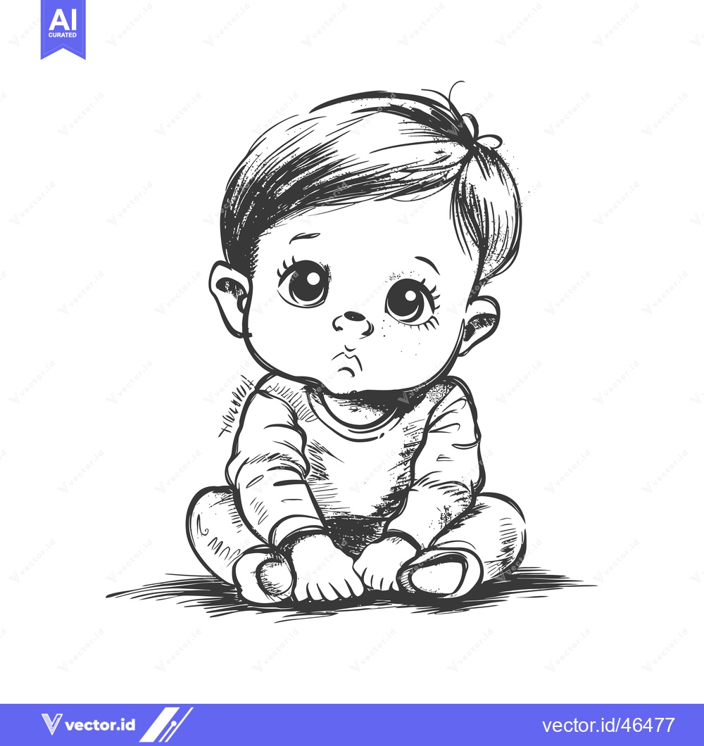 Premium Vector dari Hand-drawn Sketch of a Baby Sitting with Big Eyes
