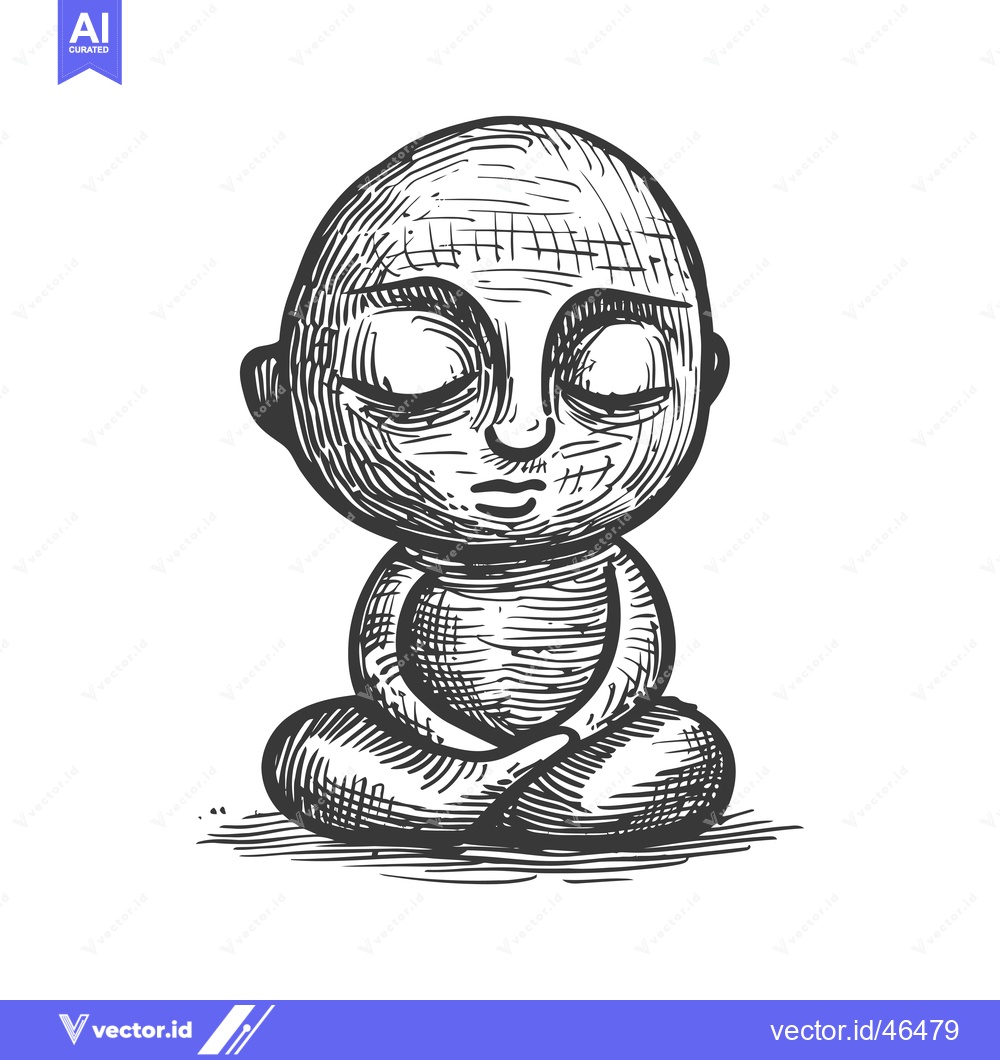 Premium Vector of Hand-drawn sketch of a bald man in a meditative pose