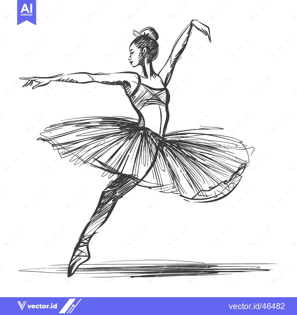 Premium Vector of Hand-Drawn Sketch of a Ballerina in Mid-Leap