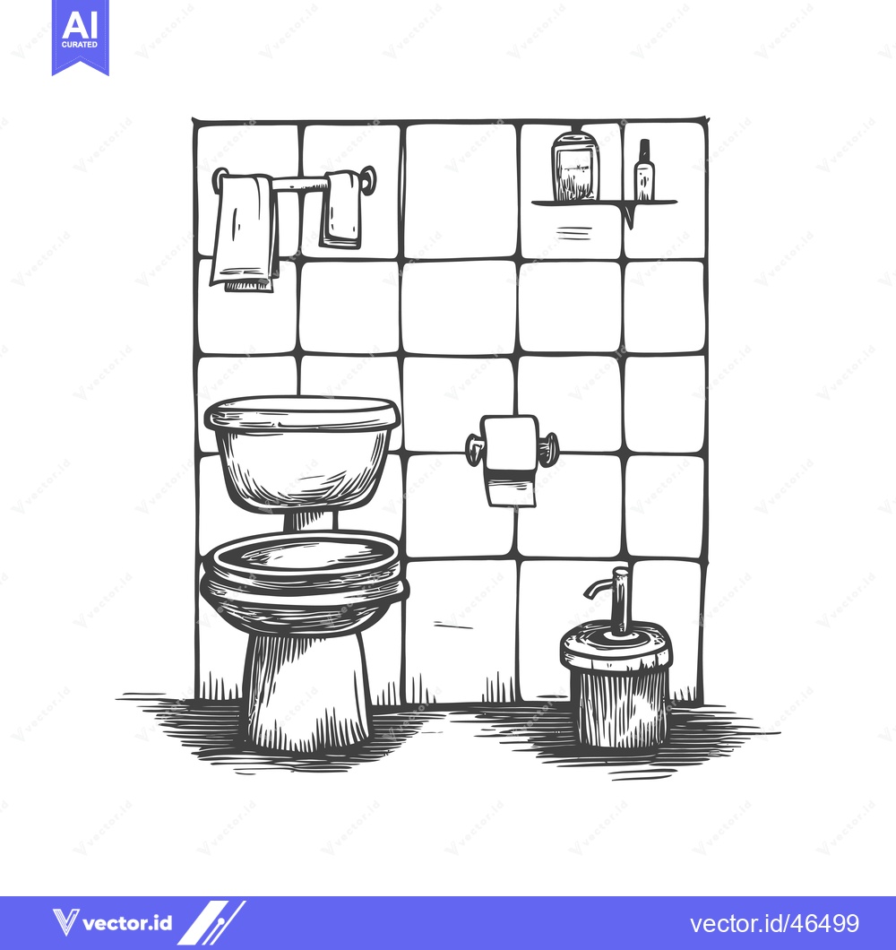 Premium Vector dari Hand-drawn sketch of a bathroom with a toilet, towel, soap, and toilet
