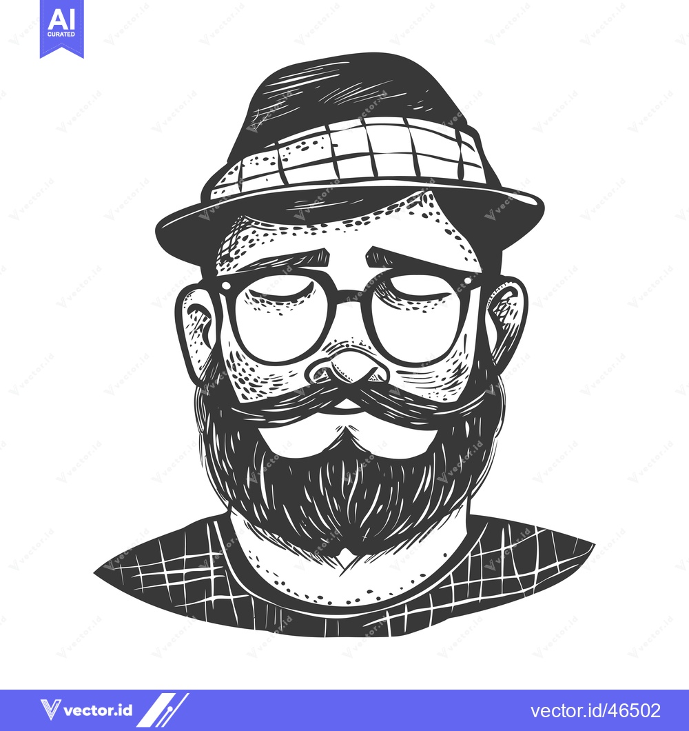 Premium Vector dari Hand-drawn sketch of a bearded man with glasses and a hat