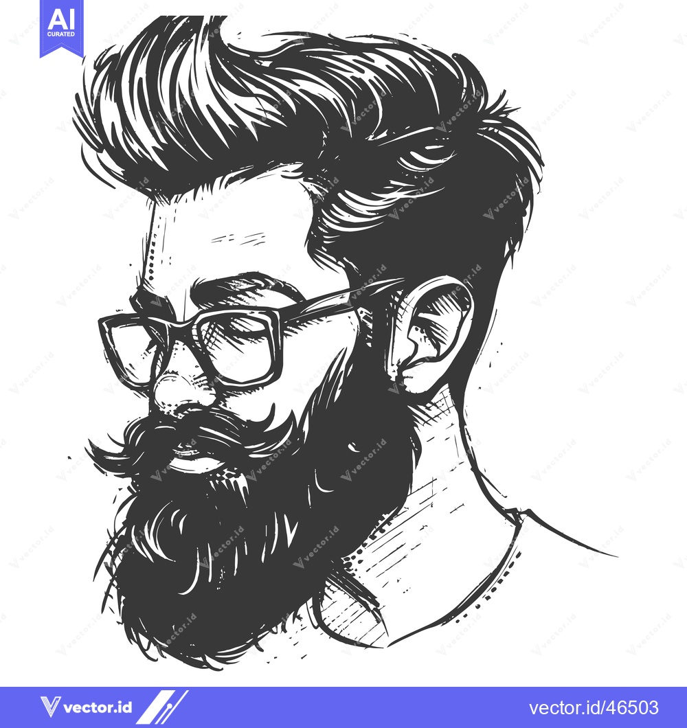 Premium Vector of Hand-Drawn Sketch of a Bearded Man with Glasses and a Stylish Hairstyl