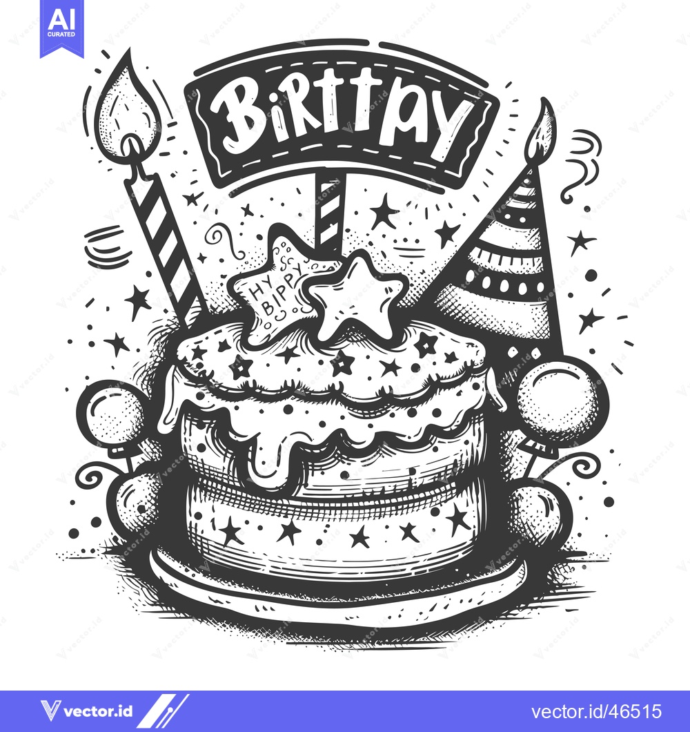 Premium Vector of Hand-Drawn Sketch of a Birthday Cake with Decorations