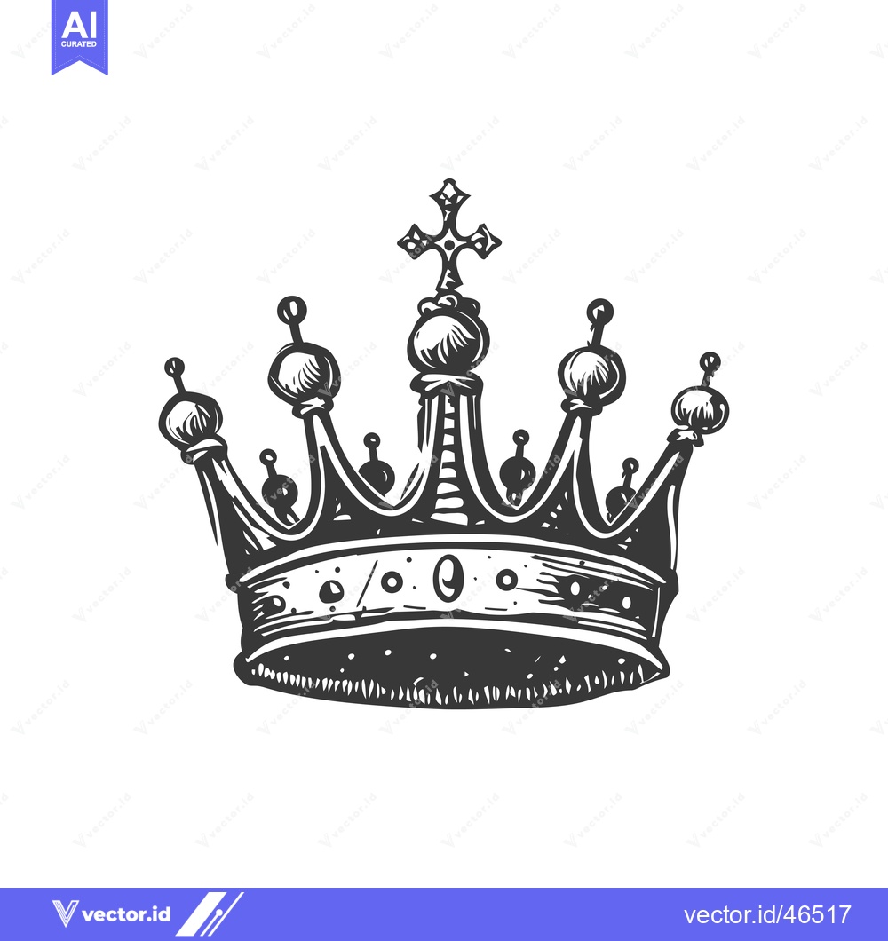Premium Vector dari Hand-Drawn Sketch of a Black and White Crown with a Cross on Top
