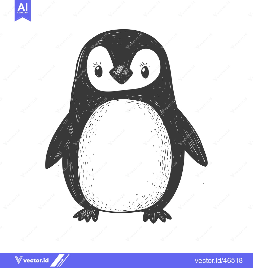 Premium Vector of Hand-drawn sketch of a black and white penguin with big eyes