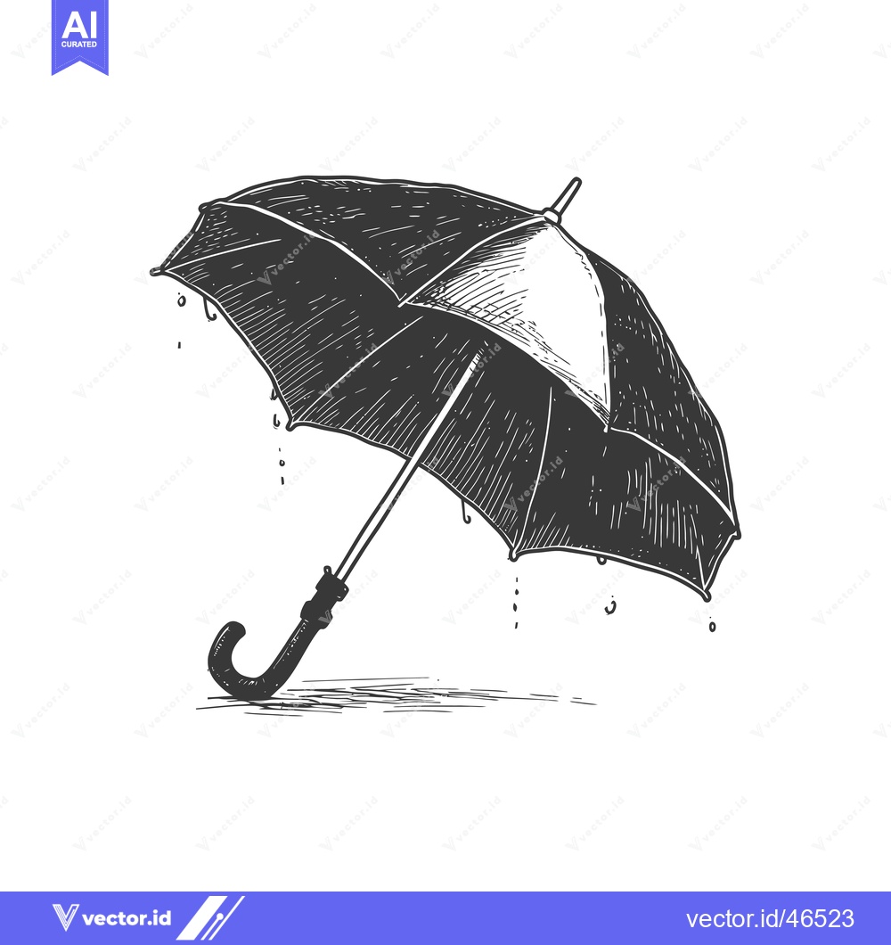 Premium Vector dari Hand-Drawn Sketch of a Black Umbrella with Raindrops