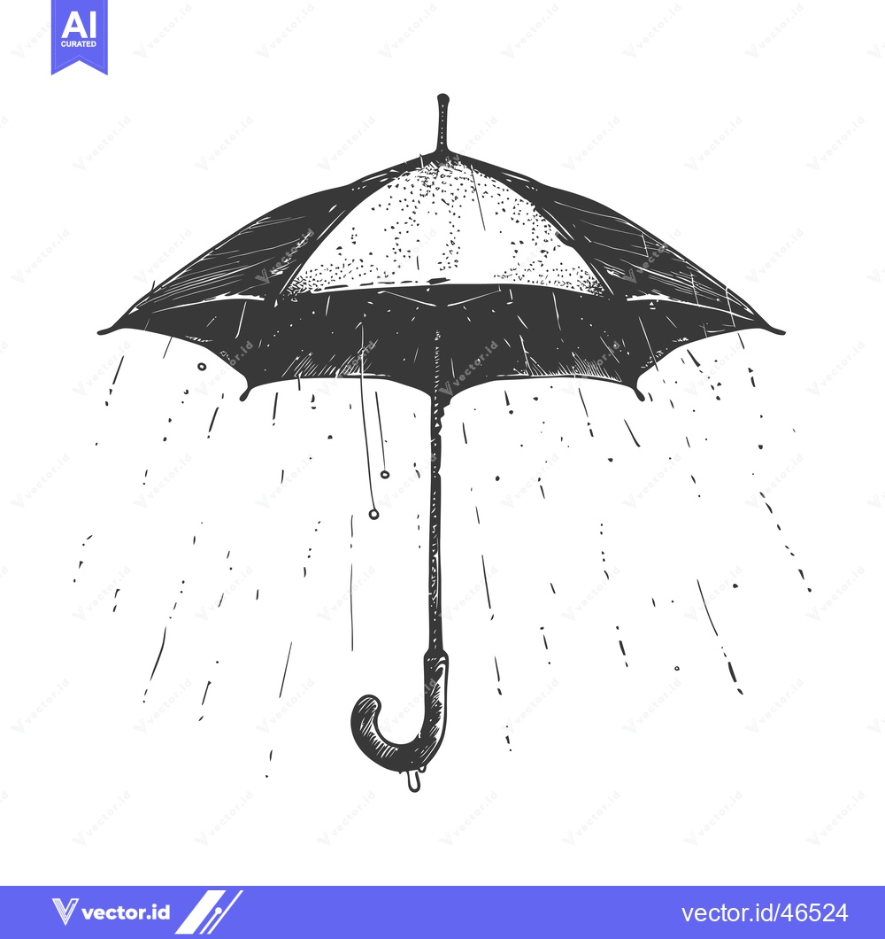 Premium Vector dari Hand-drawn sketch of a black umbrella with rain falling from it