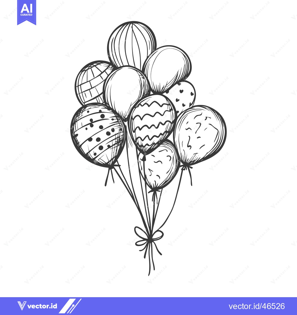 Premium Vector of Hand-Drawn Sketch of a Bouquet of Balloons with Different Patterns